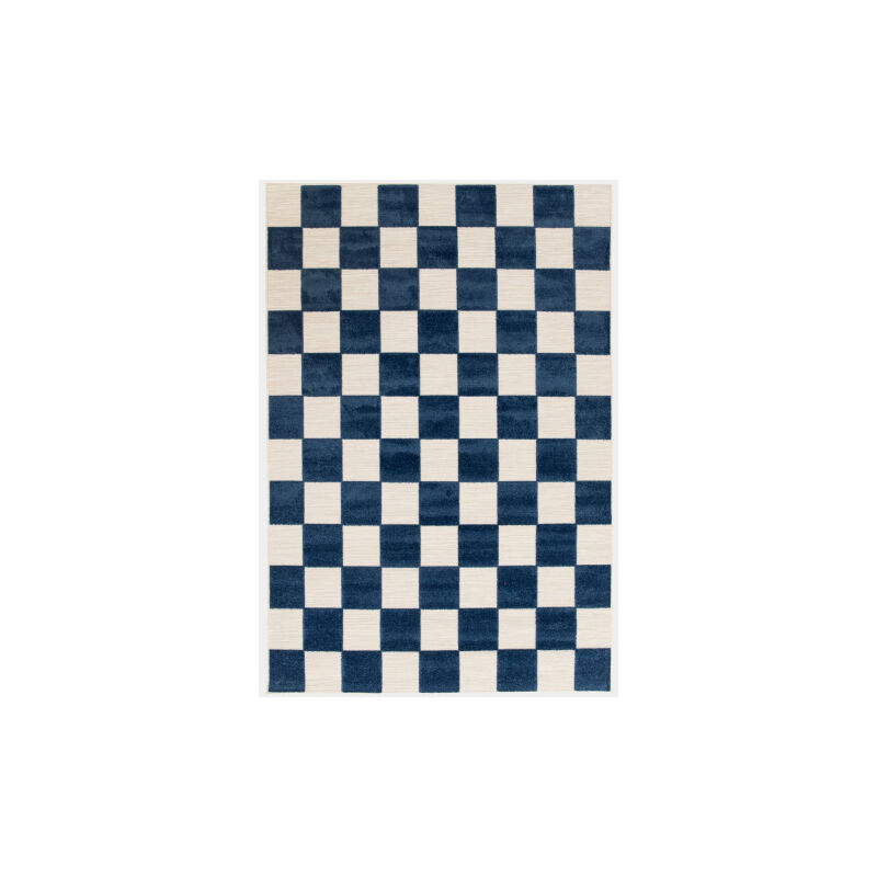 Décoweb - Tapis extérieur et intérieur motif damier - Marius - Bleu - 120 x 170 cm