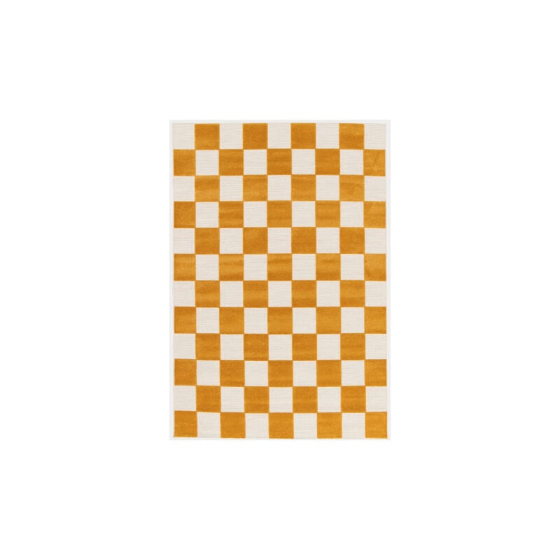 Décoweb - Tapis extérieur et intérieur motif damier - Marius - Jaune moutarde - 160 x 230 cm