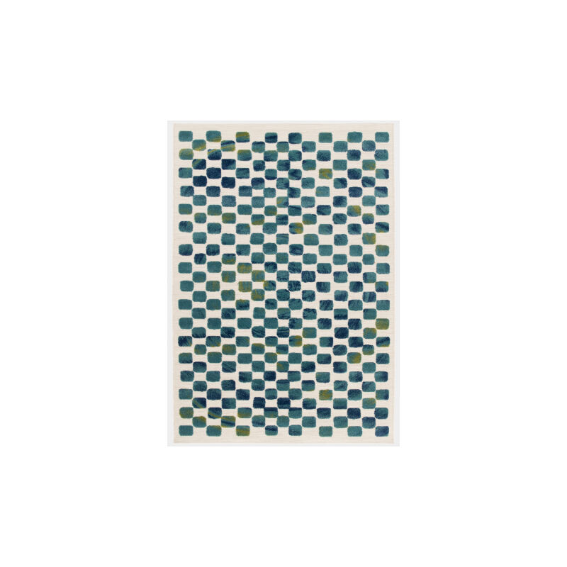Décoweb - Tapis extérieur et intérieur motif géométrique - Idylle - Bleu et vert - 120 x 170 cm