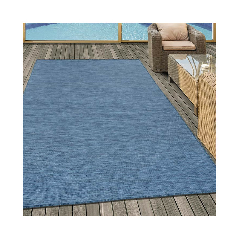 Tapis intérieur et extérieur plat en polypropylène uni Lea Bleu 120x170