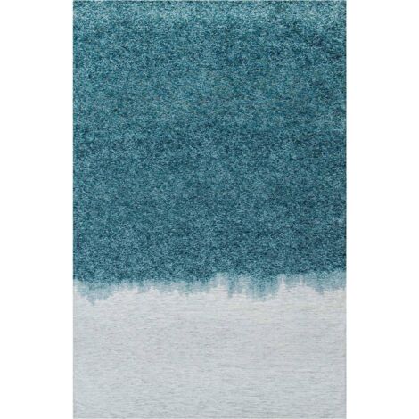 Tapis intérieur extérieur bleu jacquard antidérapant - 80 x 150 cm