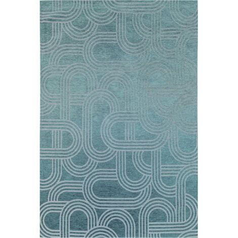 Tapis intérieur extérieur bleu motif disco antidérapant - 200 x 280 cm