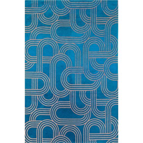 Tapis intérieur extérieur bleu motif disco antidérapant - 80 x 150 cm