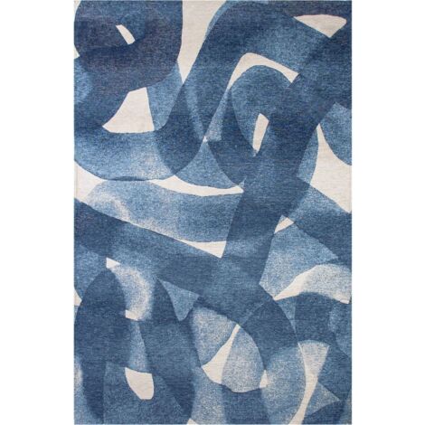 Tapis intérieur extérieur bleu motif ink antidérapant - 240 x 340 cm