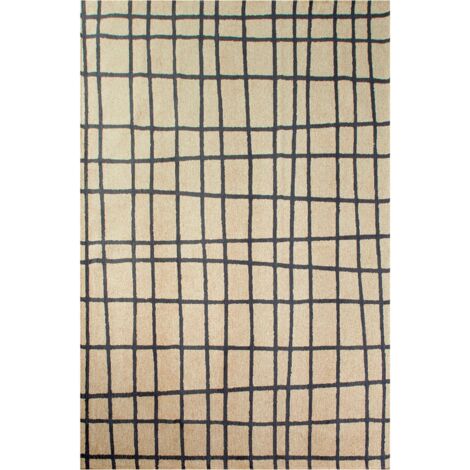 Tapis intérieur extérieur crème à carreaux noir antidérapant - 200 x 280 cm