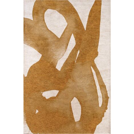 Tapis intérieur extérieur doré motif courbes antidérapant - 240 x 340 cm