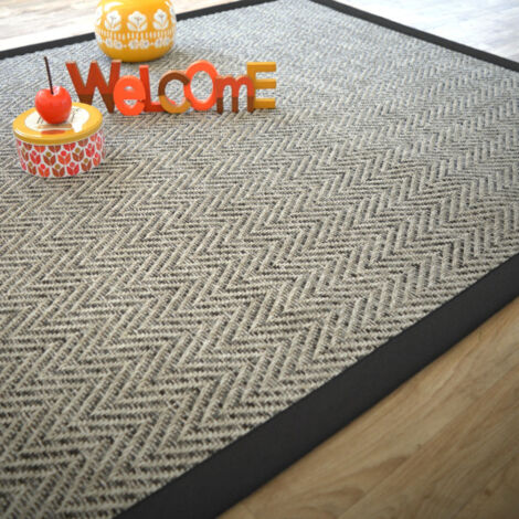 Tapis intérieur / extérieur - Java Chevron silver - Ganse noire - 140 x 200 cm