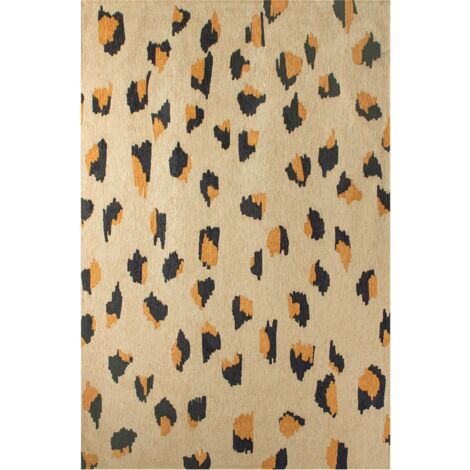 Tapis intérieur extérieur motif léopard beige antidérapant - 80 x 150 cm