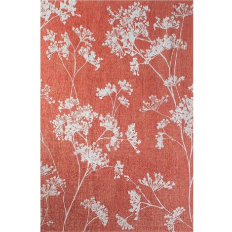 Tapis intérieur extérieur rouge motif floral antidérapant - 200 x 280 cm