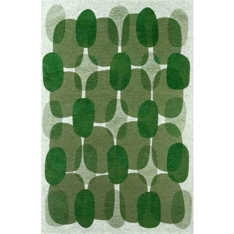 Tapis intérieur extérieur vert motif jacquard antidérapant - 240 x 340 cm