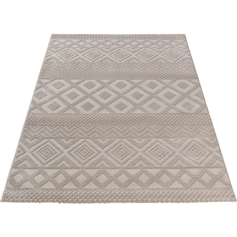 Allotapis - Tapis intérieur moderne en polyester graphique Namur Beige 80x150