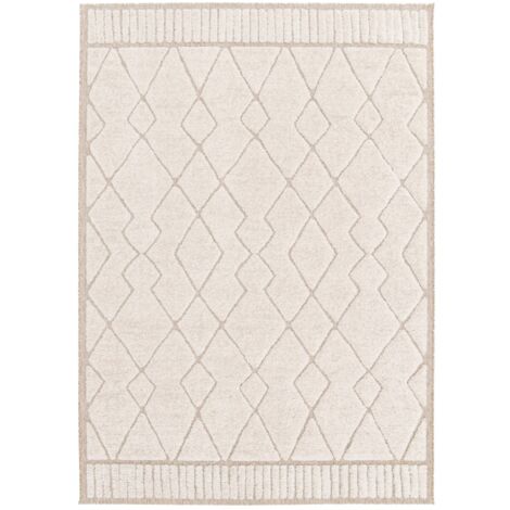 Tapis intérieur motif ethnique berbère. poils ras. beige et crème  120 x 170 cm