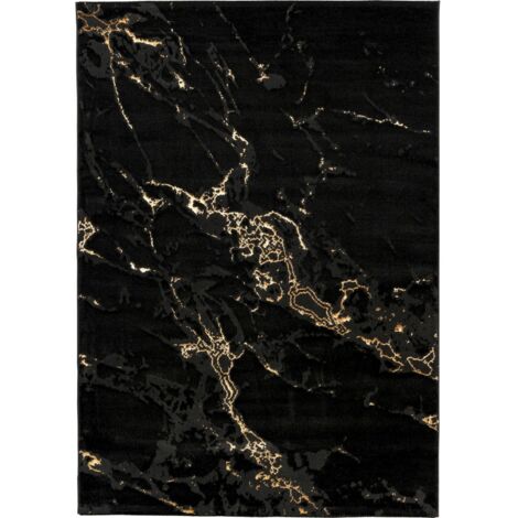 Tapis intérieur noir effet marbre dense et résistant - 330 x 240 cm