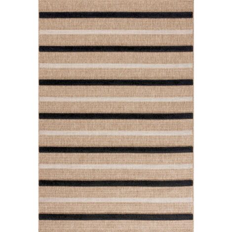 Tapis intérieur noir graphique relief aspect jute tissé machine - 80 x 150 cm