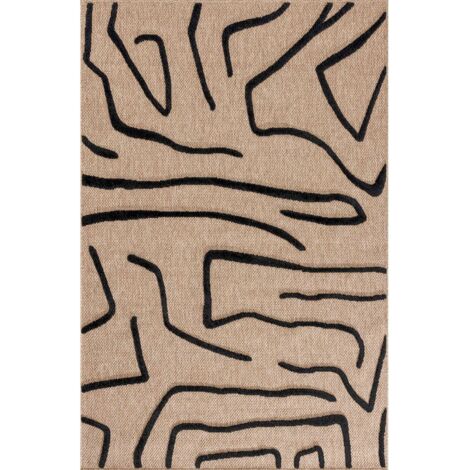 Tapis intérieur noir motif graphique relief aspect jute - 80 x 150 cm