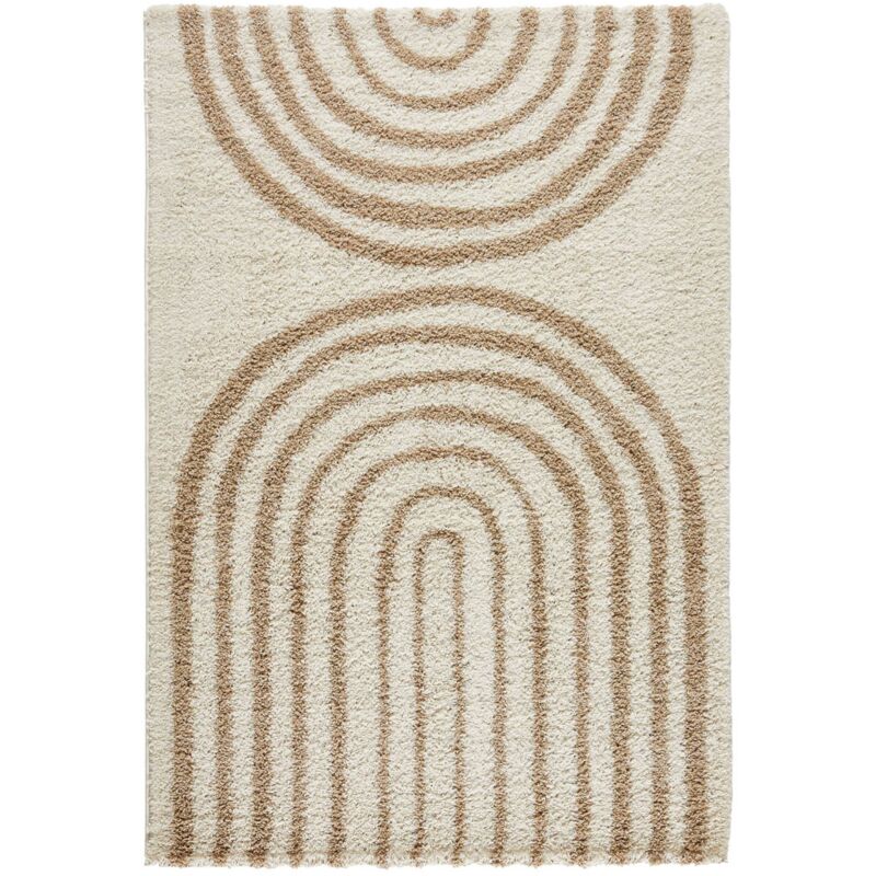 Tapis intérieur shaggy chris. motifs géométriques arc-en-ciel. beige. poils longs. 120 x 160 cm