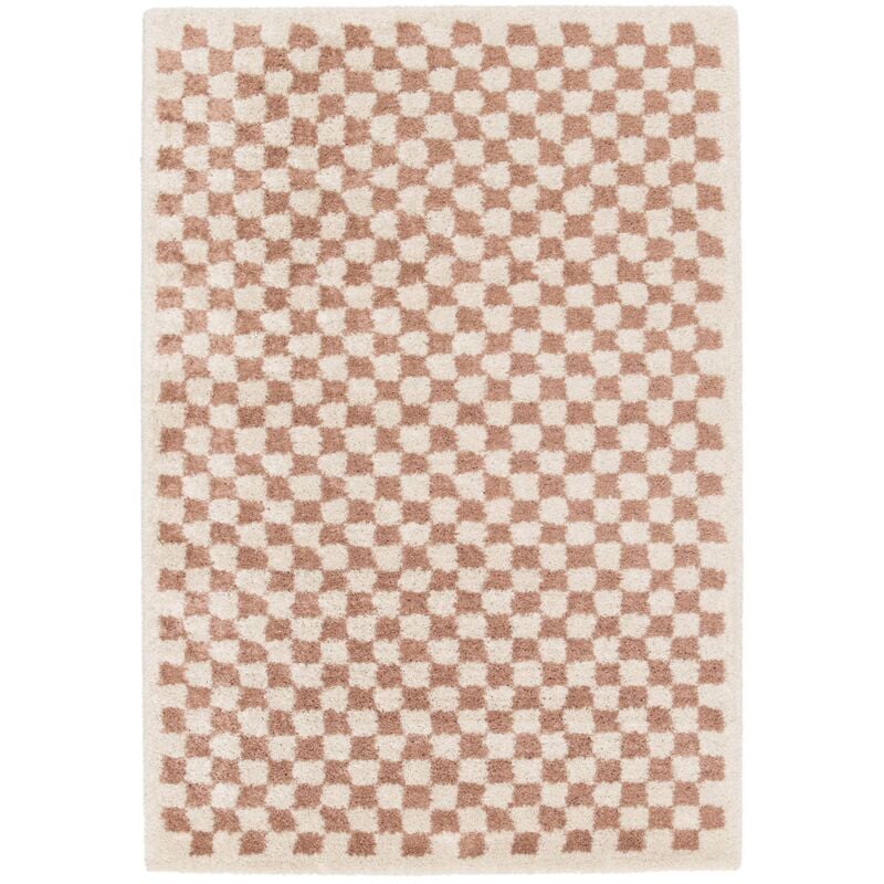 Sweeek - Tapis intérieur shaggy poils longs damier vieux rose et crème 200 x 290 cm