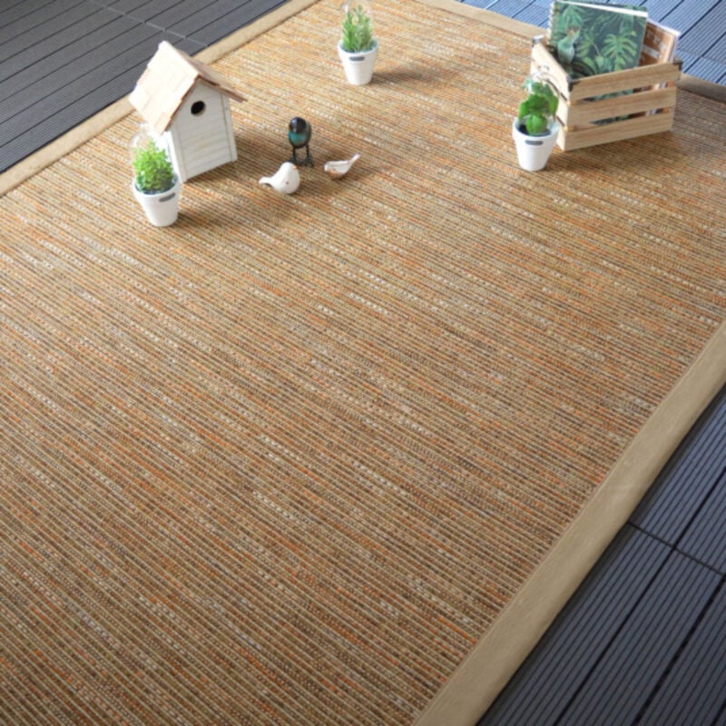 Tapis intérieur / extérieur en tissé plat - Bornéo nature - Ganse caramel - 80 x 150 cm