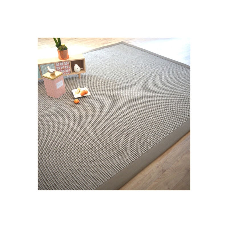 Décoweb - Tapis de salon - Lombok silver - Ganse lin marron taupe - 120 x 170 cm