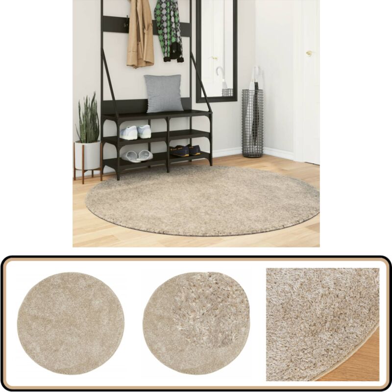 Vidaxl - Tapis istan à poils longs aspect brillant beige ø 160 cm - Tapissalon - Tapis Chambre - Tapis Décoratif - Tapis Moelleux - Tapis Faux