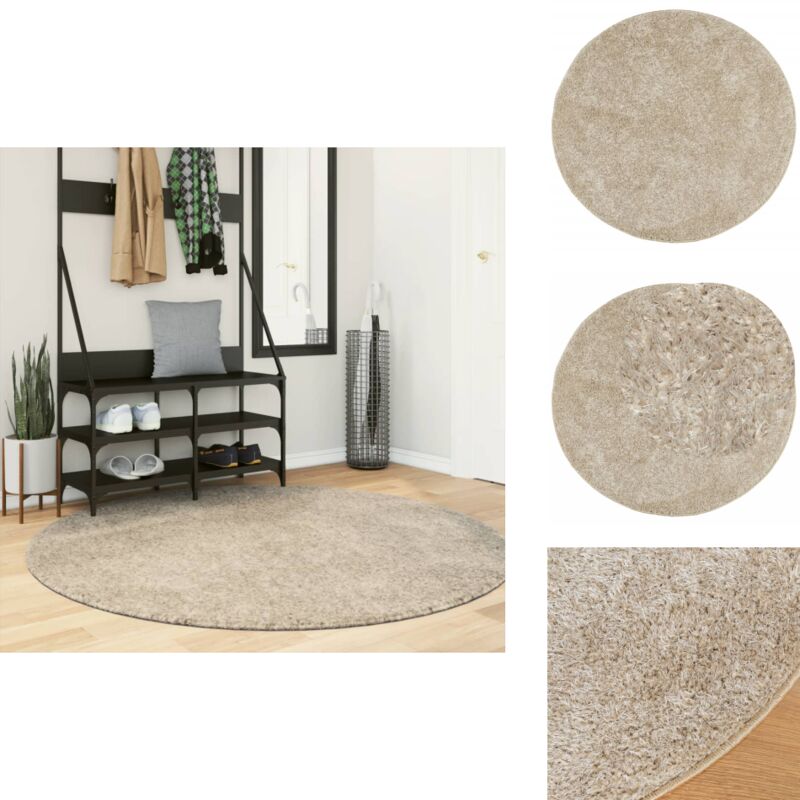 Tapis istan à poils longs aspect brillant beige ø 160 cm - Tapissalon - Tapis Chambre - Tapis Décoratif - Tapis Moelleux - Tapis Faux Fourrure