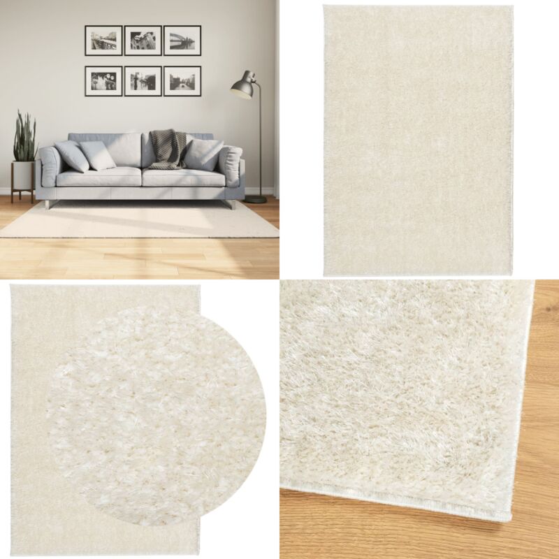 Tapis ISTAN à poils longs aspect brillant crème 140x200 cm - Tapissalon - Tapis Chambre - Tapis Décoratif - Tapis Moelleux - Tapis Faux Fourrure
