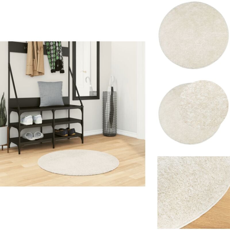 Tapis ISTAN à poils longs aspect brillant crème Ø 80 cm - Tapis Moelleux - Tapis Salon - Tapis Chambre - Tapis Décoratif - Tapis Antidérapant