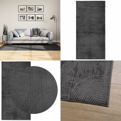 Tapis IZA poils courts style scandinave anthracite 100x200 cm - Tapis anthracite - Tapis géométrique