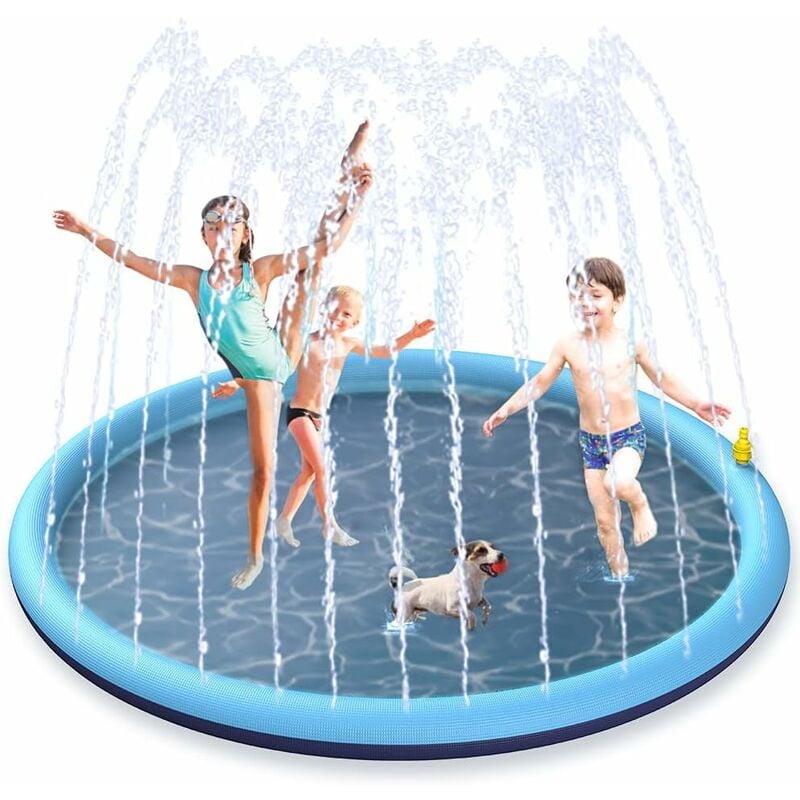 Tapis Jet d'eau, 170cm Tapis de Pulvérisation d'eau PVC, Splash Pad Antidérapant, Jeux d'eau Exterieur pour Enfants dans Jardin, l'été - blue