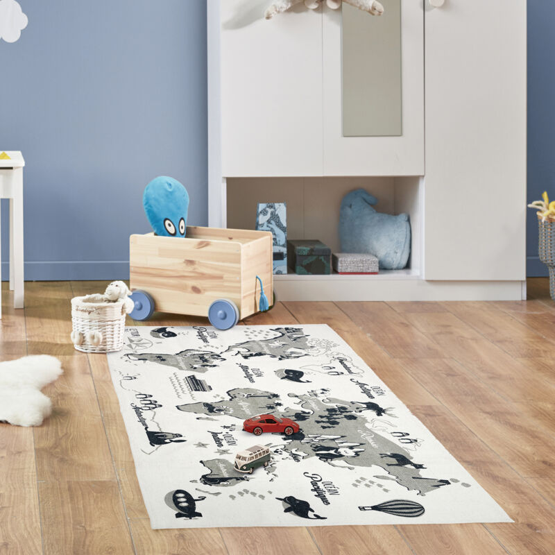 Tapis jeu enfant en coton 140x70 cm Mappemonde