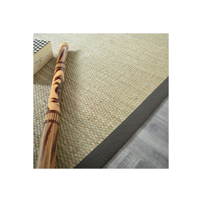 Décoweb - Tapis Jonc de mer Kalapa fin panama - Ganse coton anthracite - 200 x 290 cm