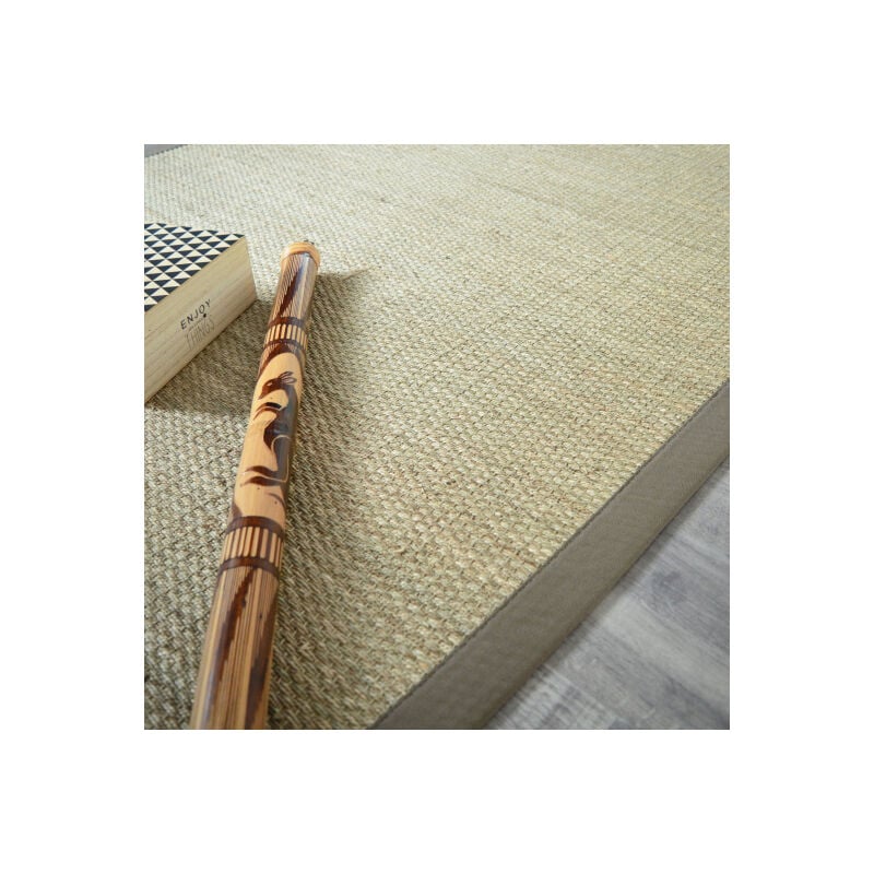 Tapis Jonc de mer Kalapa fin panama - Ganse coton taupe - 250 x 350 cm