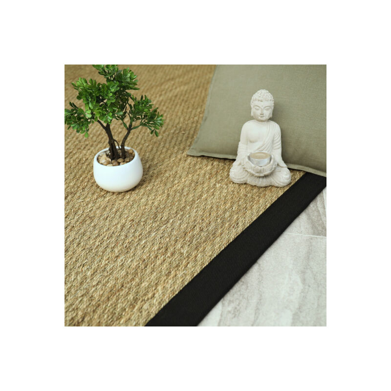 Décoweb - Tapis Jonc de mer Kalapa fin panama - Ganse noire - 200 x 200 cm