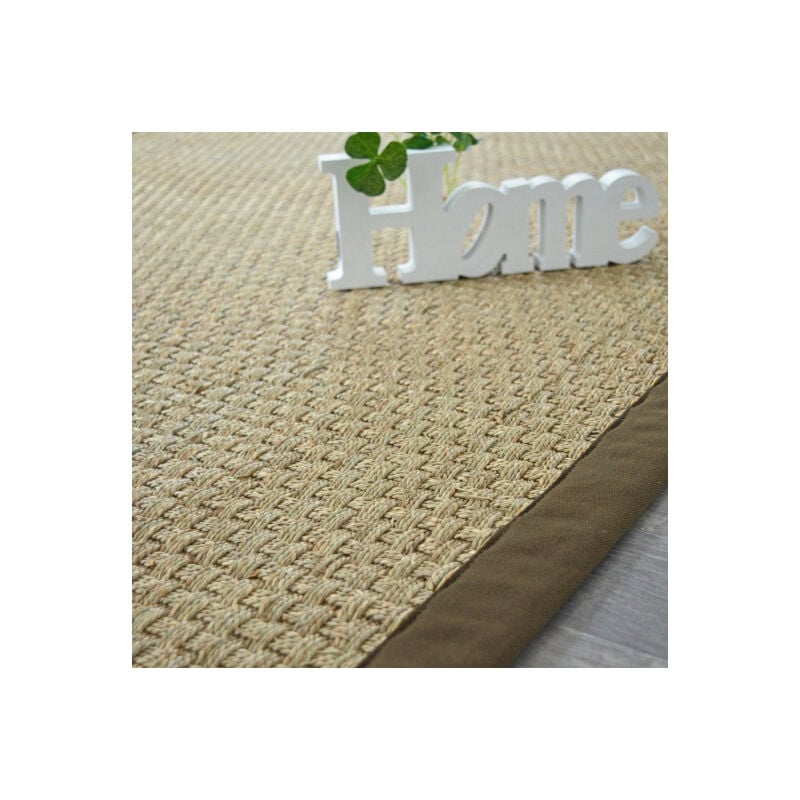 Décoweb - Tapis jonc de mer - Paro fin natté 4x4 - Ganse coton marron - 200 x 200 cm