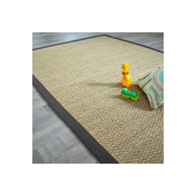 Décoweb - Tapis Jonc de mer - Varana panama - Ganse coton anthracite - 160 x 230 cm