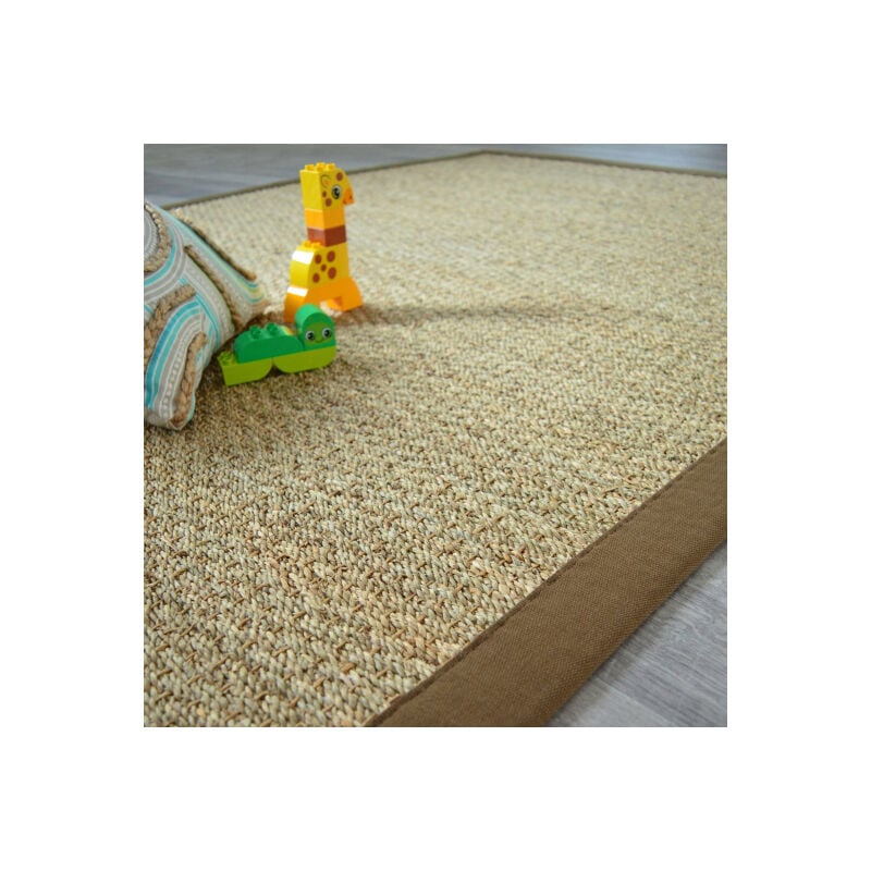 Décoweb - Tapis Jonc de mer - Varana panama - Ganse coton brun - 200 x 200 cm