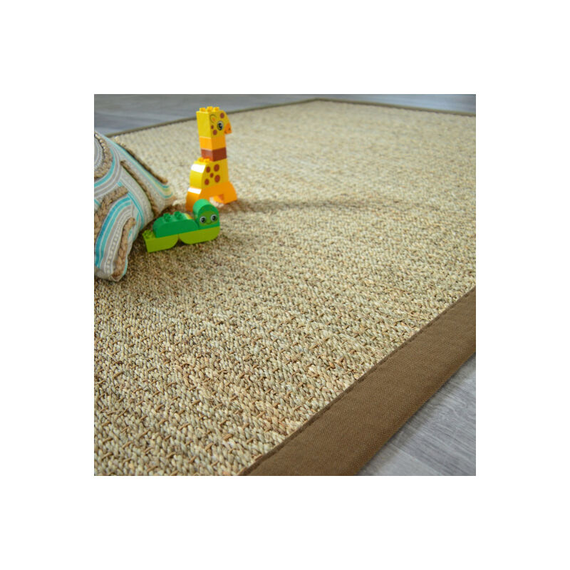 Décoweb - Tapis Jonc de mer - Varana panama - Ganse coton brun - 80 x 150 cm