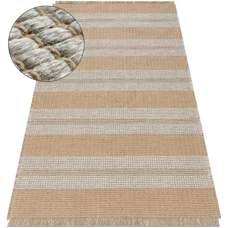 Tapis JUTE 3734 beige / gris rayures - jute, tissé à plat, franges beige 160x220 cm