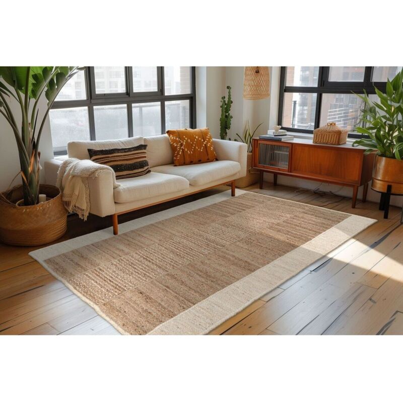 Deladeco - Tapis jute et coton naturel rectangle Jima Marron 120x170