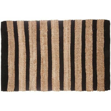 Tapis Jute Éthnique Rectangulaire avec Rayures 60x90 cm - Noir - SILUMEN