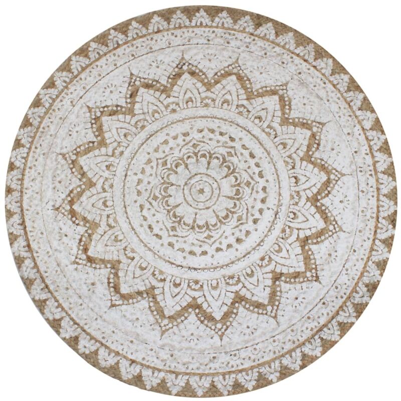 Tapis Jute tressé imprimé 90 cm rond Vidaxl
