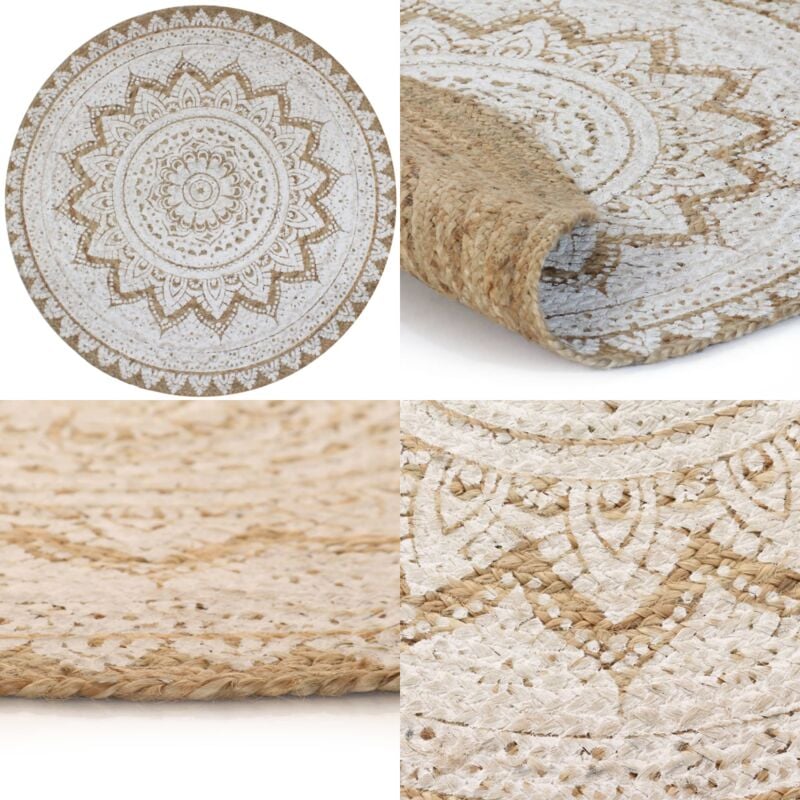 Vidaxl - Tapis Jute tressé imprimé 90 cm rond - Tapis De Jute - Tapis Rond - Tapis Mandala - Décoration Intérieure - Tapis Artisanal - Home & Living