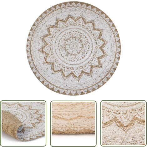 Tapis Jute tressé imprimé 90cm rond