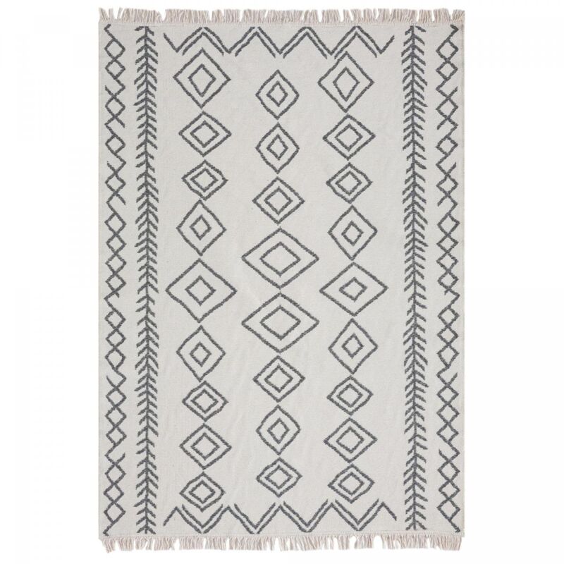 Unamourdetapis - Tapis kilim reversible en coton motif berbère ba 120x160 crème et noir
