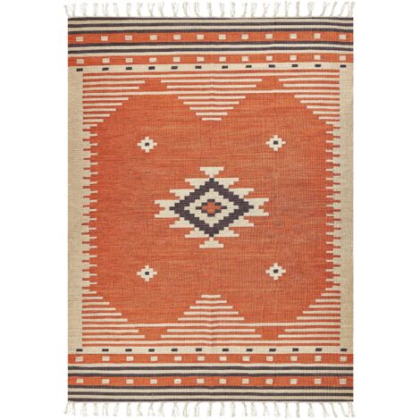 Tapis Kilim avec Motif Géométrique 140 x 200 cm en Coton Multicolore Gavar