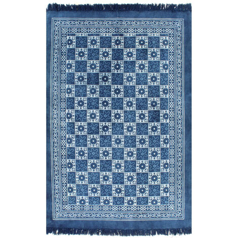 Tapis Kilim Coton 120 x 180 cm avec motif Bleu