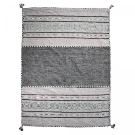 Tapis kilim fait main en coton 120x170 gris et noir rectangle motif ethnique