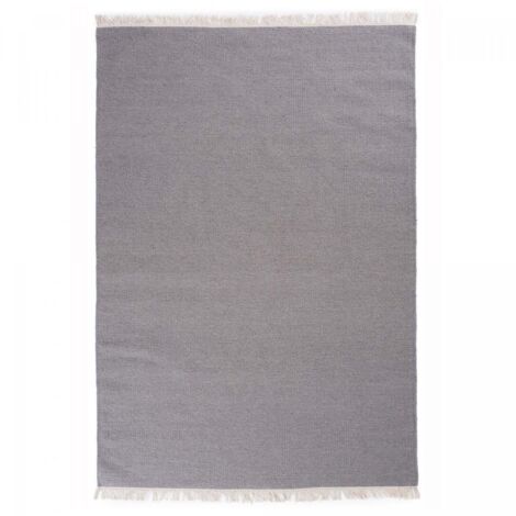 Tapis kilim fait main en laine 140x200 gris rectangle motif uni LYN12 BAYA IBAY