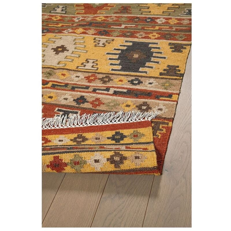 Deladeco - Tapis kilim laine et coton plat avec franges Bangui Multicolore 60x90