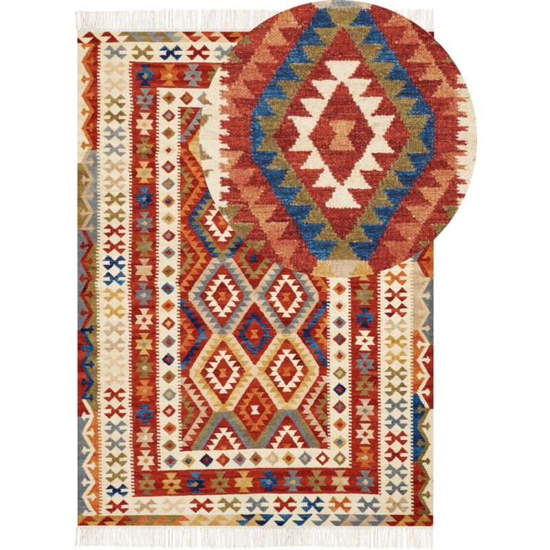 Beliani - Tapis Kilim Multicolore en Laine 200 x 300 cm avec Frange Oriental Fait Main Oshakan